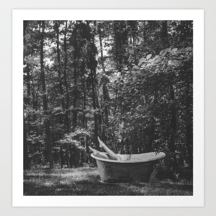 Back to nature; female with legs in the air out of vintage bear claw