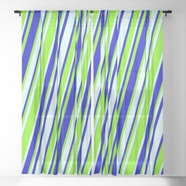 [ Thumbnail: Light Cyan, Blue & Green Colored Lined/Striped Pattern Sheer Curtain ]