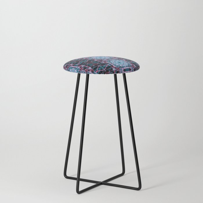 Liquid Light Series 74 ~ Blue & Red Abstract Fractal Pattern Counter Stool