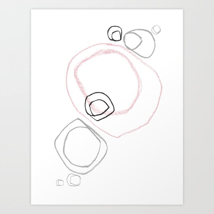 Pink and Grey Abstract Shapes Minimalist Line Art Art Print