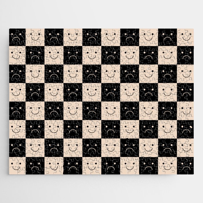 Plaid of Emotions pattern black Jigsaw Puzzle