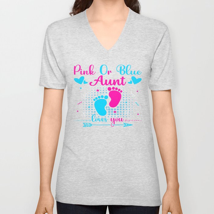 Pink Or Blue Aunt Loves You V Neck T Shirt