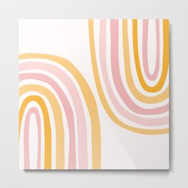 Abstract Shapes 157 in Mustard Yellow and Pale Pink (Rainbow Abstraction) Metal Print | Midcentury, Modern, Geometric, Graphicdesign, Rainbows, Curvative, Elegant, Yellow, Minimalism, Lines 