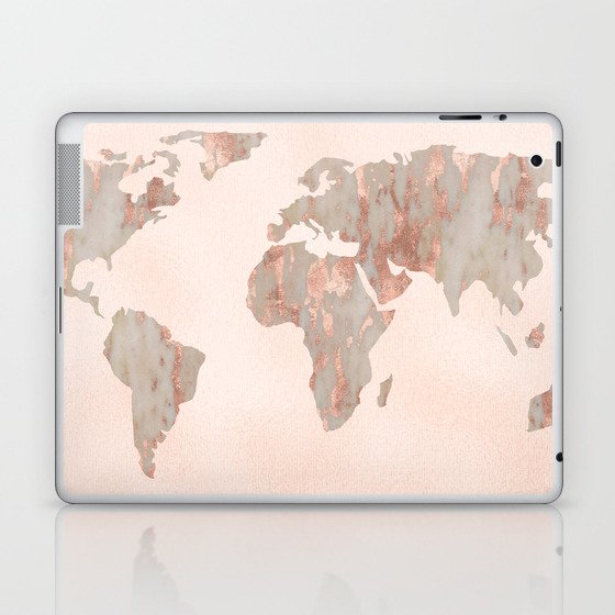 Rosegold Marble Map of the World Laptop & iPad Skin
