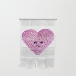 Cute Pink Crochet Heart Plush Wall Hanging