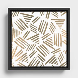Geometrical Gold White Abstract Tribal Stripes  Framed Canvas