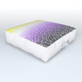 Ombré non-binary colours and white swirls doodles Outdoor Floor Cushion | Scrolls, Ombre, Nonbinaryflag, Nonbinarypride, Pattern, Black, Graphicdesign, Lgbt, Doodles, Spirals 