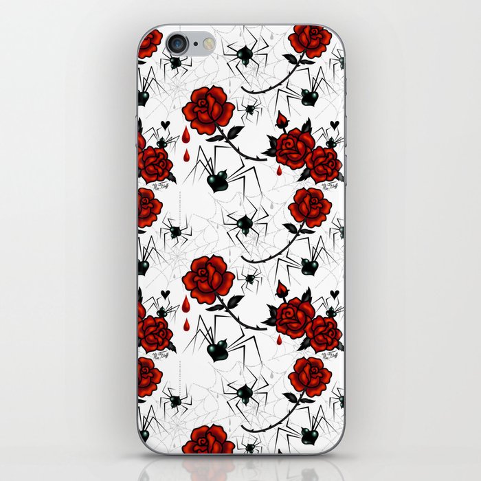 Black Widow Spider with Red Rose iPhone Skin