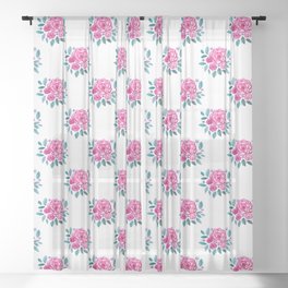 Spring roses bouquet - pink  Sheer Curtain