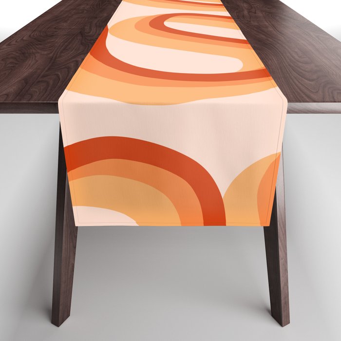 Ela - Orange Retro Line Swirl Ribbon Pattern Table Runner