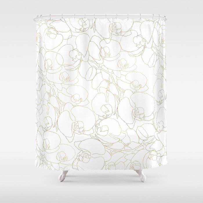 Elegant white gold glam orchid flowers pattern Shower Curtain