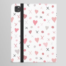 Cute pink and grey dots and hearts pattern iPad Folio Case