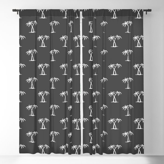Dark Grey And White Palm Trees Pattern Blackout Curtain