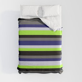 [ Thumbnail: Eyecatching Midnight Blue, Lavender, Light Green, Black, and Dim Gray Colored Stripes/Lines Pattern Duvet Cover ]