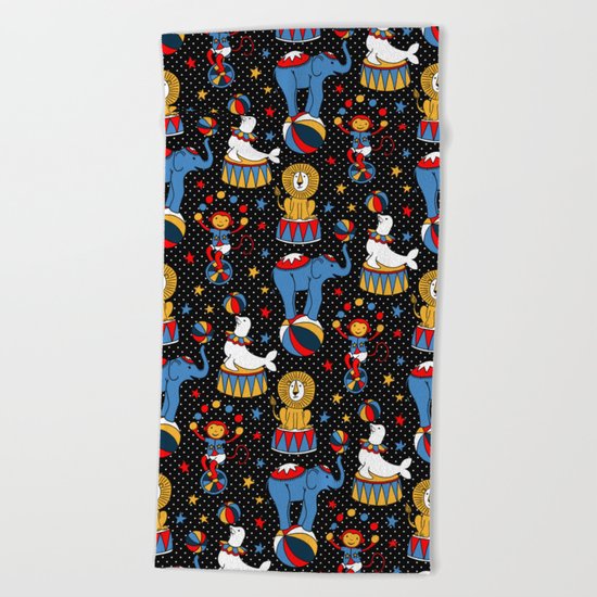 Little Circus Stars on Black Beach Towel