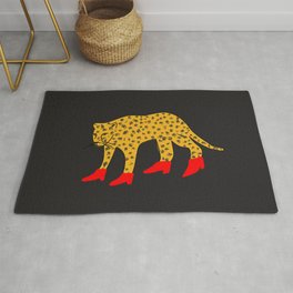 Red Boots Rug | Pop Art, Illustration, Leopardprint, Black And White, Comic, Curated, Graphicdesign, Animalprint, Pattern, Cheetah 