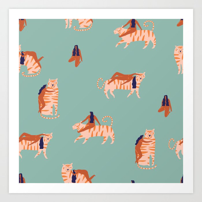 Tigers and girls Art Print