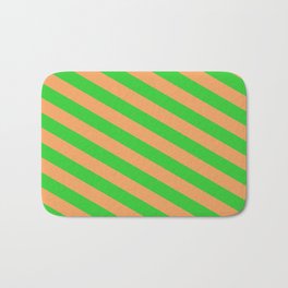 [ Thumbnail: Brown & Lime Green Colored Lines/Stripes Pattern Bath Mat ]