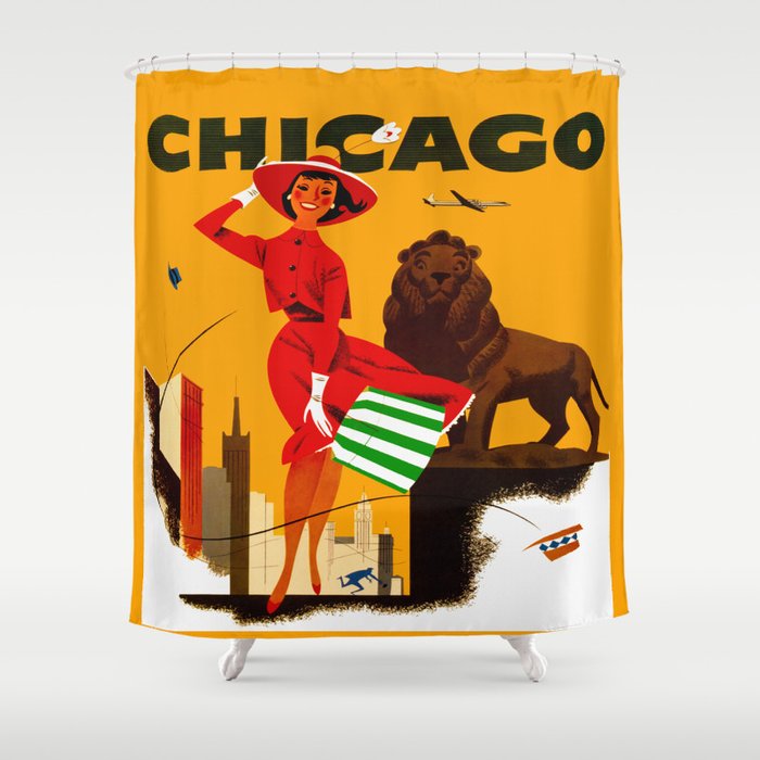Vintage Chicago Illinois Travel Shower Curtain
