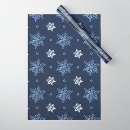 Christmas Pattern Navy Blue Snowflake Floral Wrapping Paper