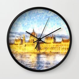 Budapest River Danube Sunset Art Wall Clock