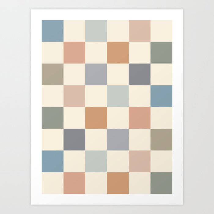 Blue & Beige Neutral Checker Art Print