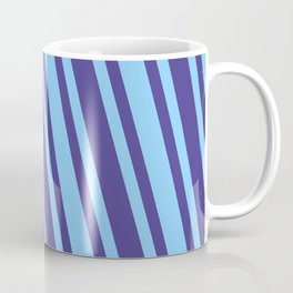[ Thumbnail: Dark Slate Blue and Light Sky Blue Colored Lines Pattern Coffee Mug ]