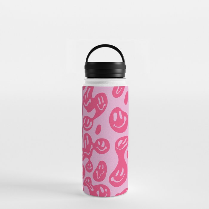Hot Pink Dripping Smiley Water Bottle by artbylamia