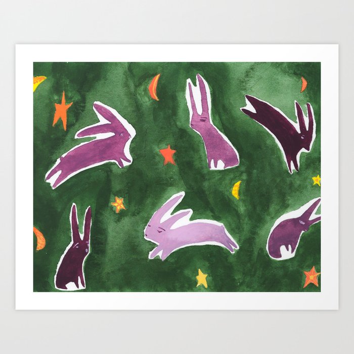 Starry Hare Pattern  Art Print