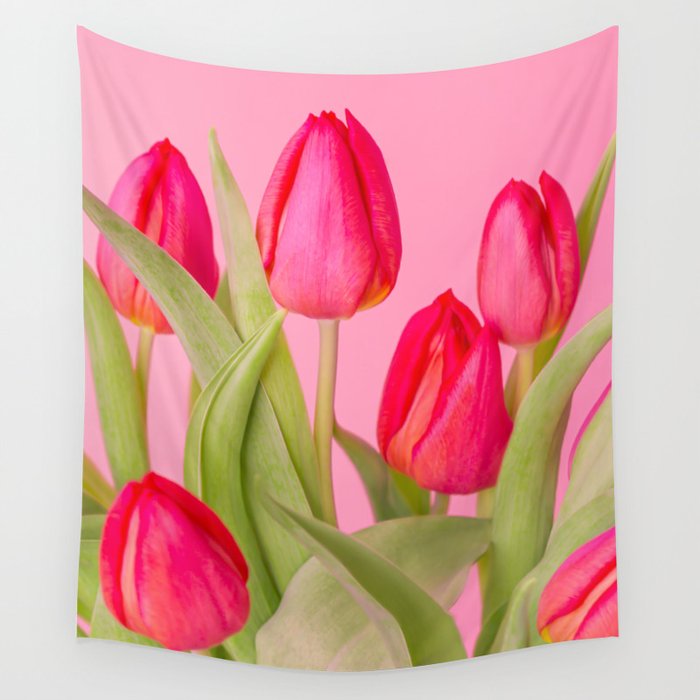 Red Tulip Flowers Wall Tapestry