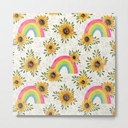 Sunflowers & Rainbows-  watercolor Boho bright Metal Print