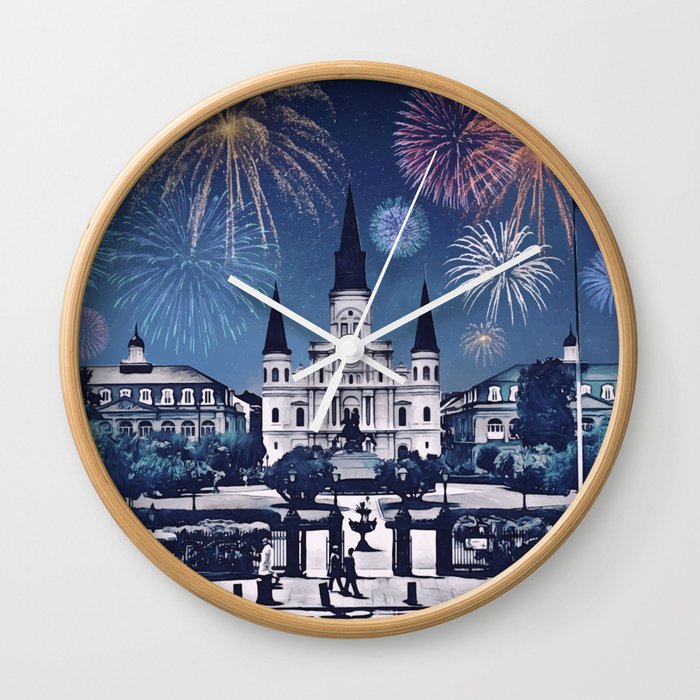 New Orleans Fireworks Iconic Cityscape Wall Clock