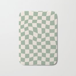 Sage Green Wavy Checkered Pattern Bath Mat