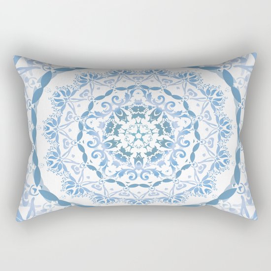 Blue Floral Damask Mandala Rectangular Pillow