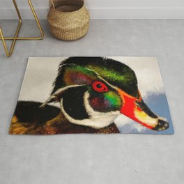 Wood Duck, Cute Drake Wood Duck Oil Paint, North American Wood Duck, Colorful Carolina Wood Duck Rug
