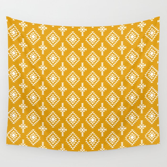 Mustard and White Native American Tribal Pattern Wall Tapestry