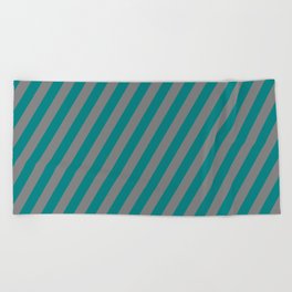 [ Thumbnail: Grey and Teal Colored Lined Pattern Beach Towel ]