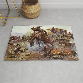 C.M. Russell Cook's Troubles Vintage Western Art Rug