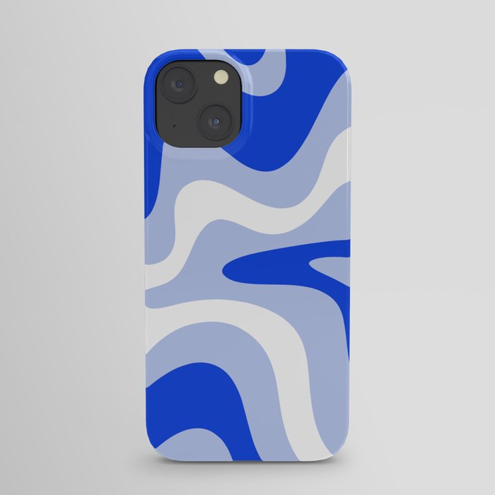 Retro Liquid Swirl Abstract Pattern Square in Royal Blue, Light Blue, and White iPhone Case
