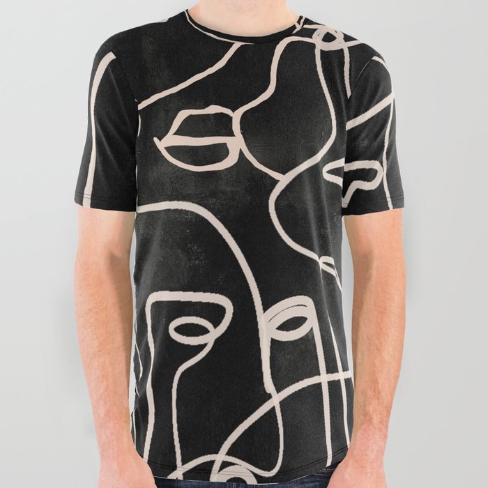 abstract line art faces 4 All Over Graphic Tee