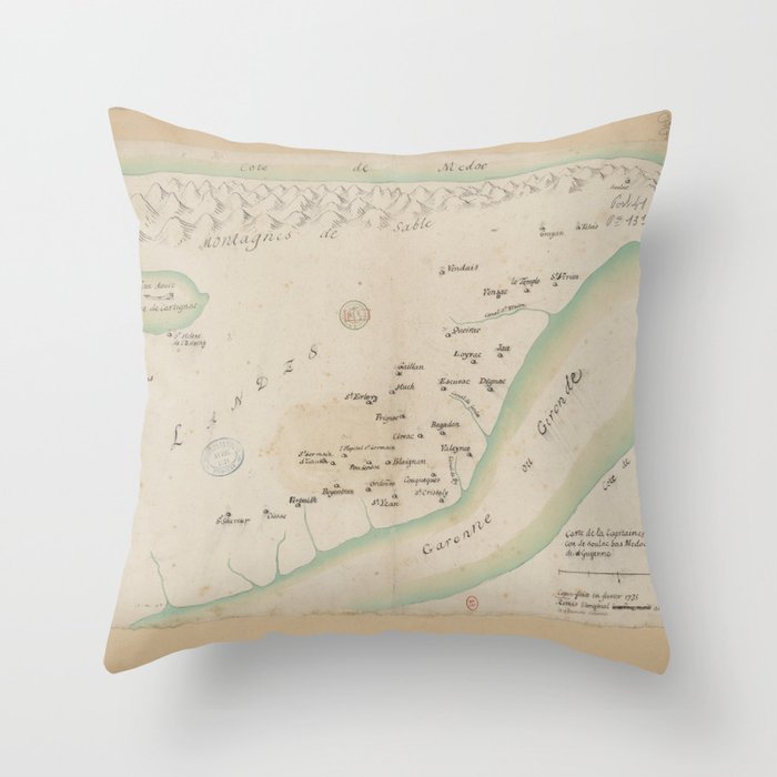 Carte de la capitainerie de Soulac bas Médoc 1735 Throw Pillow