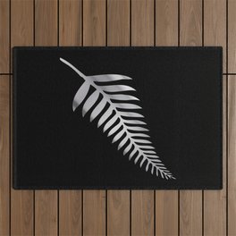 Silver Fern of New Zealand On Black Outdoor Rug