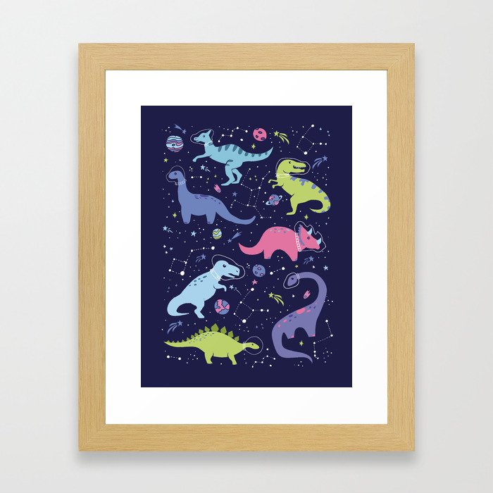 Dinosaurs in Space Framed Art Print