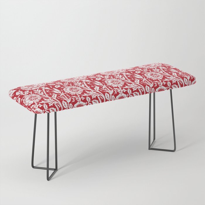 William Morris Floral Pattern | “Pink and Rose” in Red and White | Vintage Flower Patterns | Bench