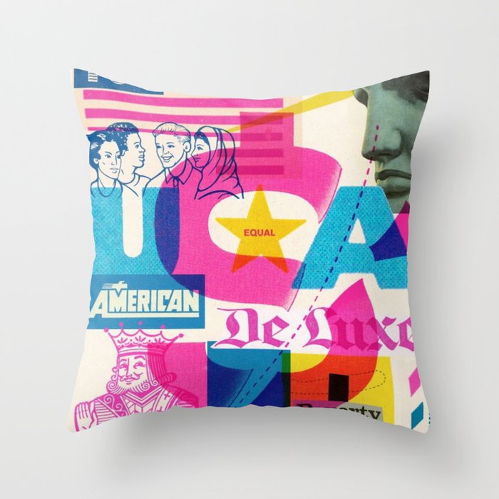 Retro American Collage & Mashup Throw Pillow