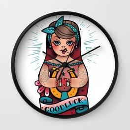 rockabilly pin up girl tattoo Wall Clock