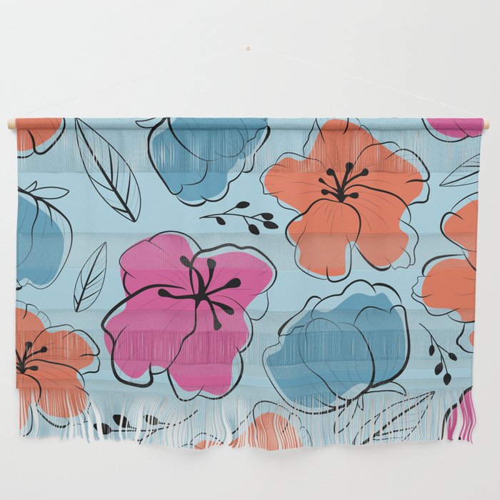 Elegant Floral Pattern Pink Orange And Light Blue Simple Flower Pattern  Wall Hanging