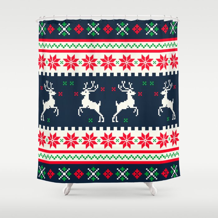 Christmas Deer sweater patterns Shower Curtain