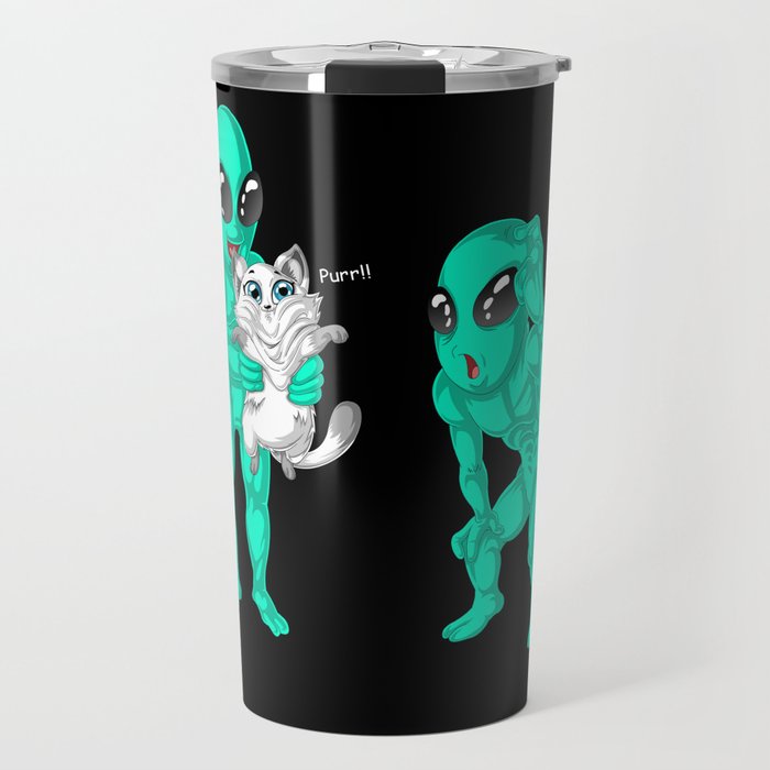 alien holding cat Travel Mug