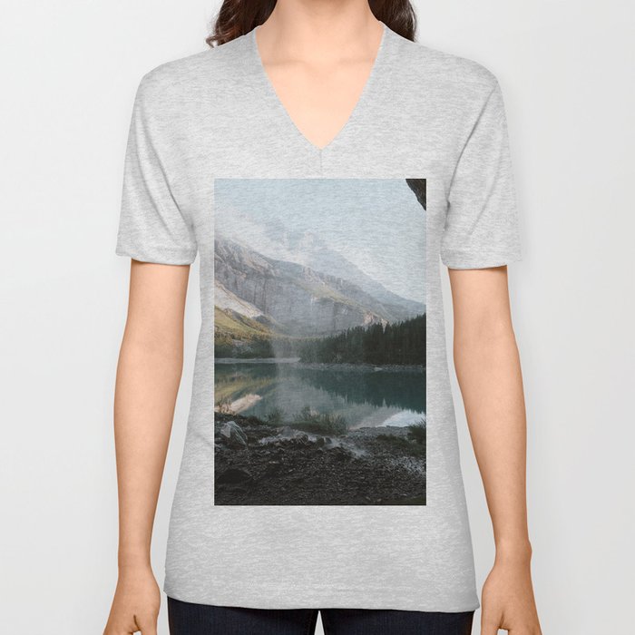 Mountain Lake Vibes III - Landscape Photography V Neck T Shirt